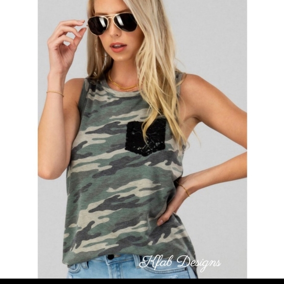 Soft Brushed Camo Tank with Lace Pocket - Picture 6 of 10